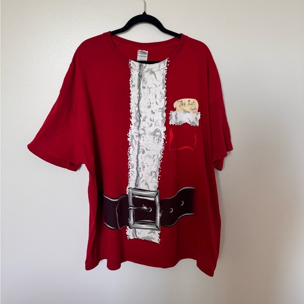 SANTA CLAUS Hair & Belt RED JERSEY KNIT Men's HOLIDAY/CHRISTMAS T-Shirt 3XL